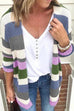 Karleedress Rainbow Stripes Open Front Cozy Sweater Cardigan