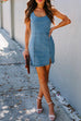 Karleedress U Neck Slit Denim Bodycon Tank Dress