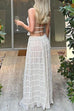 Karleedress Halter Backless Crop Top Pleated Maxi Skirt Set