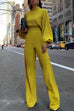 Karleedress Solid Mockneck Lantern Sleeve Waisted Straight Leg Jumpsuit