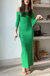 Karleedress Off Shoulder Long Sleeves Back Slit Bodycon Maxi Dress