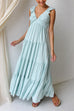 Karleedress V Neck Ruffle Trim Tiered Sleeveless Linen Maxi Dress