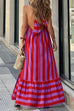 Karleedress Halter Neck Open Back Striped Ruffle Maxi Vacation Dress