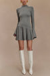 Karleedress Mockneck Bell Sleeves Ruffle Mini Sweater Dress