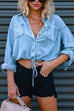 Karleedress Long Sleeves Drawstring Hem Cropped Denim Shirt