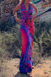 Karleedress V Neck Criss Cross Backless Tie Dye Maxi A-line Dress