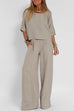 Karleedress Round Neck 3/4 Sleeves Pullovers Wide Leg Pants Cotton Linen Set