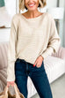 Karleedress Boat Neck Batwing Sleeves Ribbed Knit Sweater