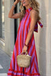 Karleedress Halter Neck Open Back Striped Ruffle Maxi Vacation Dress