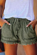 Karleedress Drawstring High Waist Raw Hem Pockets Shorts