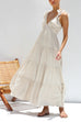 Karleedress V Neck Ruffle Trim Tiered Sleeveless Linen Maxi Dress