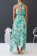 Karleedress V Neck Waisted Cut Out Floral Pleated Maxi Dress