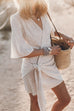 Karleedress V Neck Tie Knot Cotton Linen Wrap Mini Dress