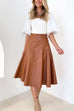 Karleedress High Waist Faux Leather A-line Flare Midi Skirt