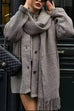 Karleedress Button Down Pocketed Winter Knit Coat with Scarf