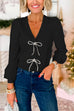 V Neck Bow Knot Front Sweet Sweater