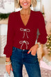 V Neck Bow Knot Front Sweet Sweater