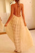 Karleedress Halter Backless Ruffle Trim Swing Maxi Beach Cover Up Dress