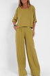 Karleedress Round Neck 3/4 Sleeves Pullovers Wide Leg Pants Cotton Linen Set