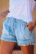 Karleedress Drawstring High Waist Raw Hem Pockets Shorts