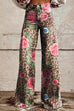 Karleedress Leopard Floral Print Wide Leg Pocketed Pants