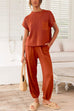 Karleedress Short Sleeves Ribbed Knit Pullover Ruched Harem Pants Set