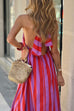 Karleedress Halter Neck Open Back Striped Ruffle Maxi Vacation Dress