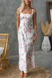 Square Neck Bow Back Floral Print Maxi Cami Dress