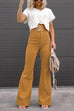 Karleedress One Button Corduroy Flare Pants with Pockets