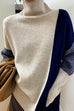 Karleedress Turtleneck Color Block Splice Side Split Sweater