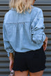 Karleedress Long Sleeves Drawstring Hem Cropped Denim Shirt