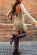 Long Sleeves Backless Crochet Bodycon Mini Dress