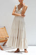 Karleedress V Neck Ruffle Trim Tiered Sleeveless Linen Maxi Dress