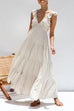 Karleedress V Neck Ruffle Trim Tiered Sleeveless Linen Maxi Dress