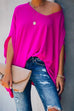 Karleedress Loose V Neck Batwing Sleeve Solid T Shirt