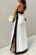 Karleedress Halter Backless Side Split Color Block Cotton Linen Maxi Dress