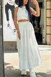 Karleedress Elastic Waist Lace Hollow Out Pocketed Maxi Skirt