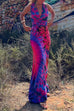 Karleedress V Neck Criss Cross Backless Tie Dye Maxi A-line Dress