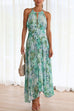 Karleedress V Neck Waisted Cut Out Floral Pleated Maxi Dress