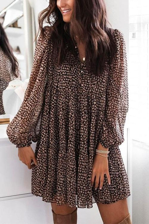 Karleedress V Neck Leopard Swing Mini Dress