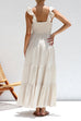 Karleedress V Neck Ruffle Trim Tiered Sleeveless Linen Maxi Dress