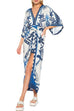 Karleedress V Neck Kimono Sleeves Tie Waist Printed Wrap Dress