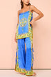 Karleedress Bow Tie Side Split Cami Top Wide Leg Pants Printed Satin Set