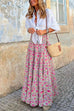 Karleedress Frilled Elastic Waist Bohemia Floral Maxi Flowy Skirt