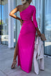 Karleedress One Shoulder Sleeveless Cut Out Waist High Slit Maxi Dress