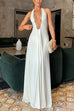 Deep V Neck Halter Backless Draped Maxi Party Dress