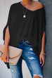 Karleedress Loose V Neck Batwing Sleeve Solid T Shirt