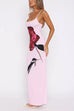 Karleedress U Neck Spaghetti Strap Rose Print Maxi Bodycon Dress