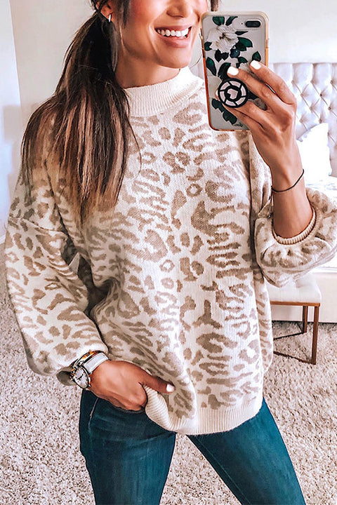 Karleedress Crewneck Drop Shoulder Leopard Slouchy Sweater