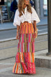 Karleedress Elastic Waist Ruffle Tiered Color Block Printed Maxi Skirt